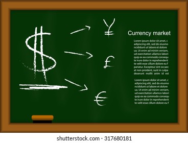 Vector : Currency and arrow symbol on blackboard
