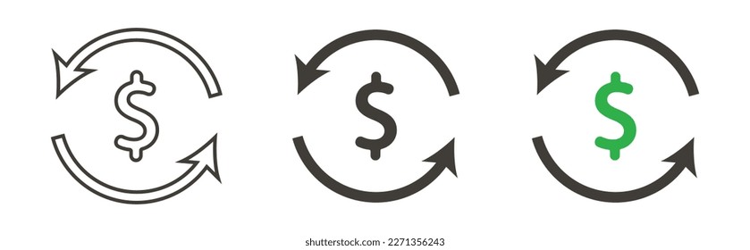 Vector currency circulate icon. Dollar symbol with revenue cycle icons.
