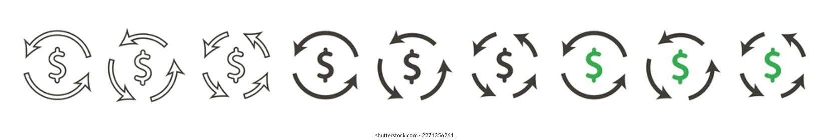 Vector currency circulate icon. Dollar symbol with revenue cycle icons.