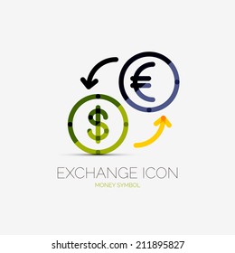 Vector Currency Exchange Company Logo Design, Business Symbol Concept, Minimal Line Style, Yellow Green Blue Colors