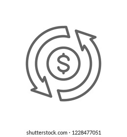 Vector currency exchange, money transfer, convert, cash back, quick loan, refund line icon. Symbol and sign illustration design. Isolated on white background