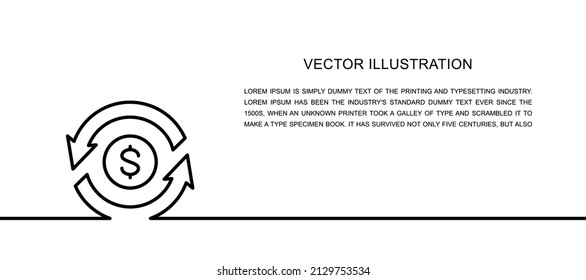 Vector currency exchange, money transfer, convert, cash back, quick loan, refund one line icon. Continuous one line illustration.