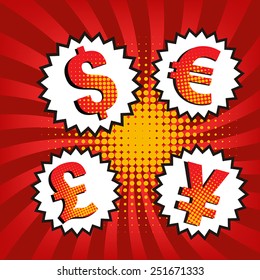 Vector de iconos de divisas con estilo cómico.
