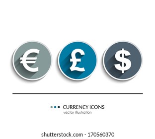 Vector currency icons set, dollar, euro, pound