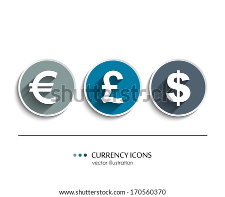 Vector currency icons set, dollar, euro, pound