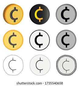 Vector currency illustration, nine cent options in vector. Cent icons in different styles.