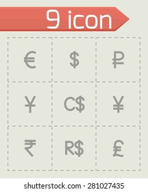 Vector Currency symbol icon set on grey background