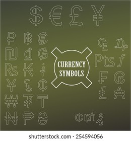 Vector currency symbol set. World money icons.