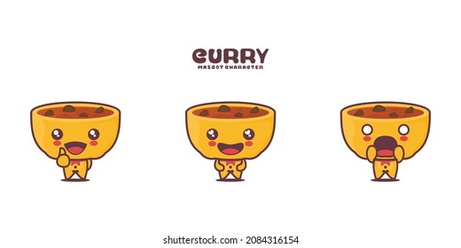 Vector Curry Cartoon Mascot, With Different Expressions, Isolated On A White Background.