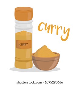 Vector curry illustration isolated in cartoon style. Spanish name. Herbs and Species Series