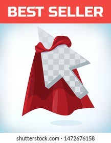 Vector cursor template, narrow logo in cape. Concept Logo. Vector Design Elements with internet symbol. Click icon in cloak of a superhero. Isolated illustration on a white background