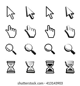 Vector cursors, hourglass,  pointer icon. Set of cursors for your application, on a white background ,Technology style.