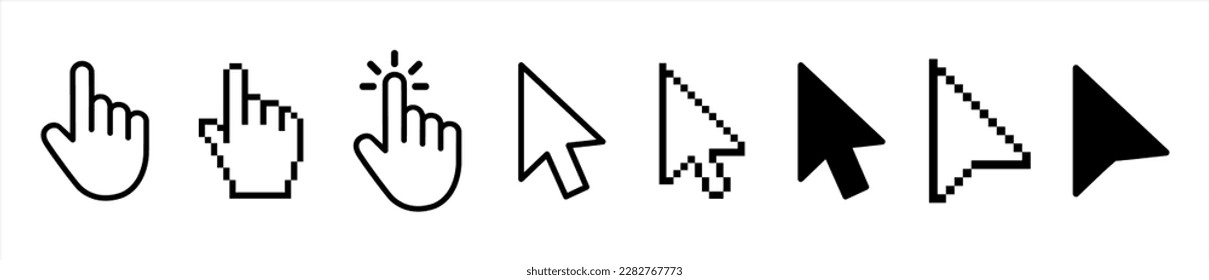 Vector cursors icons click set. Vector illustration 10 eps.