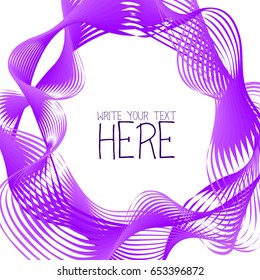 Vector curve colored illustrations. Futuristic creative cover confetti, garland. Graphic frame modern design. Business energy texture text banner. Abstract summer lilac line template white background.