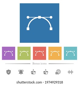 Vector curve and edit points flat white icons in square backgrounds. 6 bonus icons included.