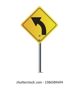 Vector Curve to left isolated on white background. Warning signs. illustration eps 10.