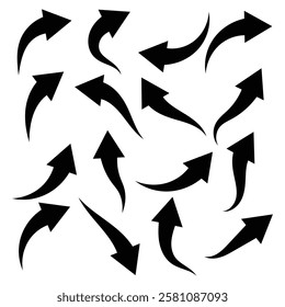 Vector curved arrow icons set. Arrow set. Curved arrow icons. Black arrows set.