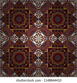 Vector curved doodling background. Ethnic colorful doodle texture in white, brown and violet colors. Tracery seamless pattern. Mehndi design.