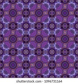 Vector curved doodling background. Tracery seamless pattern. Mehndi design. Ethnic colorful doodle texture in violet, brown and purple colors.