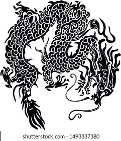 Vector, curved dragon, black lines.