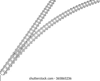 Vector Curved endless Train track. Sketch of Curved Train track. Outlines. 6