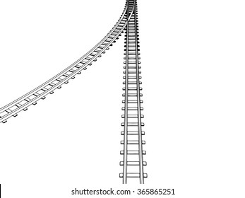 Vector Curved endless Train track. Sketch of Curved Train track. Outlines. 7