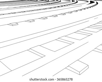 Vector Curved endless Train track. Sketch of Curved Train track. Outlines. 5