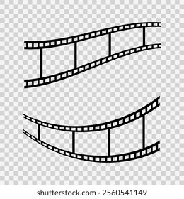 Vector curved film strip frame. Vintage film reel template with empty space, concept graphic element