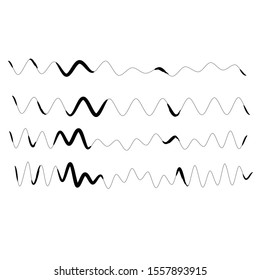 Vector curved line collection, design element isolated on white, monochrome wavy stripes
