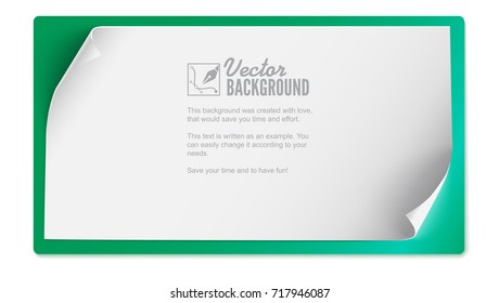 Vector curved paper banner isolated on colored background. White blank paper curved horizontal banner. Realistic vector paper template with curl corners, 3D illustration.