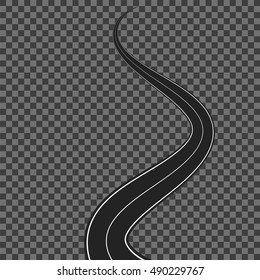 Vector Curved Road on Transparent Background. Highway with White Road Marking