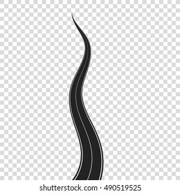 Vector Curved Road on Transparent Background. Highway with White Road Marking