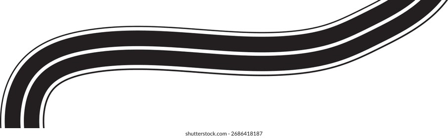 Vector curved road with white lines. highway road from top view. wavy winding curves roads. traffic curved highway.