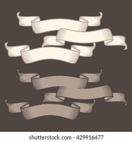 Vector curvy vintage ribbons on solid dark background