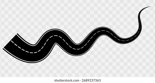 Carretera de carretera con curvas de Vector aislada sobre un fondo transparente