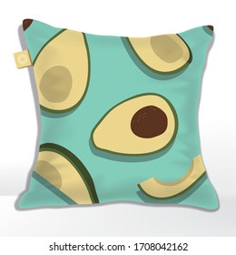 Vector Cushion or Pillow with  Avocado Pattern Printed