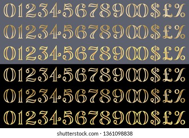 Vector custom design gold colored numbers and symbols design