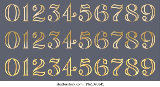 Vector custom design gold colored numbers and symbols design on grey background