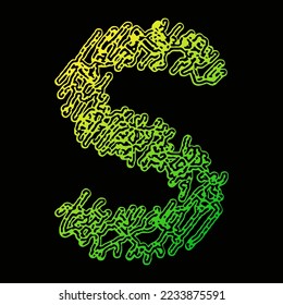 Tipo de letra vectorial personalizado.Letra de grifo decorativa sobre fondo negro.