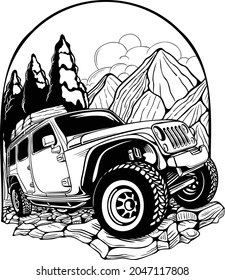 vector custom offroad illustration, all you have to do is color it yourself, suitable for t-shirts, posters, etc