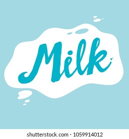 Vector custom unique milk lettering on milk splash shape