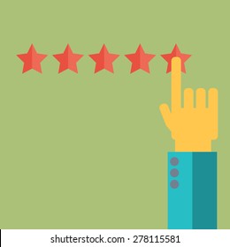 Vector customer review concepts in flat style - male hand choosing positive review.