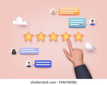 Vector customer review concepts. Reviews stars with good and bad rate and text. 3D Web Vector Illustrations. 