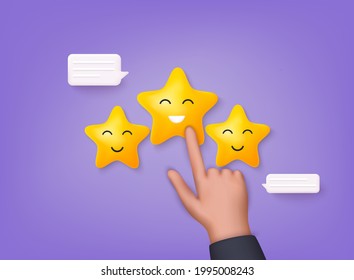 Vector customer review concepts. Reviews stars with good and bad rate and text. 3D Web Vector Illustrations.