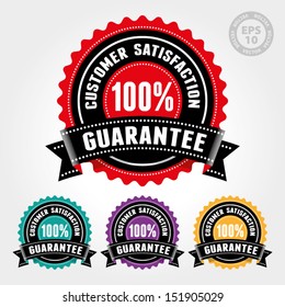 Vector : Insignia y signo de garantía de satisfacción del cliente - banner, adhesivo, etiqueta, icono, sello, etiqueta