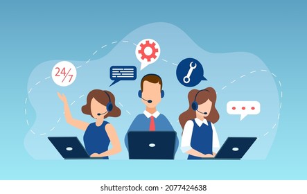 Vector of customer service agents consulting customers. Online technical support concept 