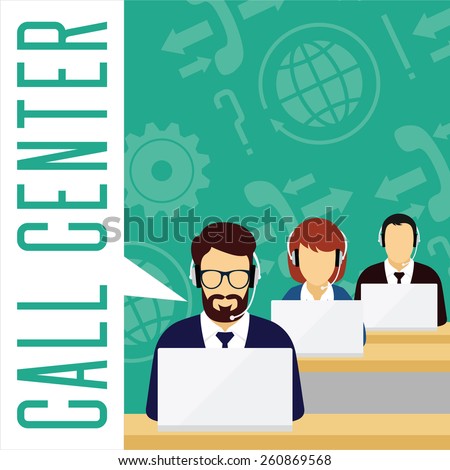 Vector customer service concept.
Call center concept. Male and female avatars with a headset on symbol background.