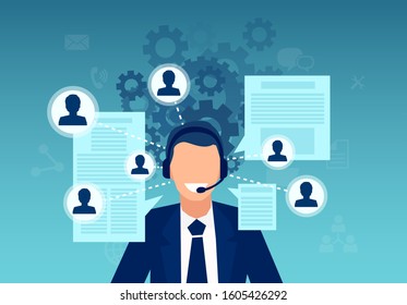 Vector of a customer service represenative with headset assisting clients 