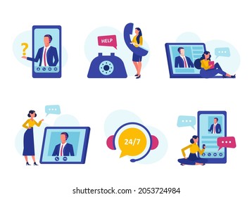 Vector de un concepto de soporte técnico virtual de servicio al cliente, asistente personal y operador de línea directa.
