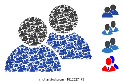 Vector customers collage is constructed from repeating recursive customers elements. Recursive collage from customers. Some other icons are present in this vector.